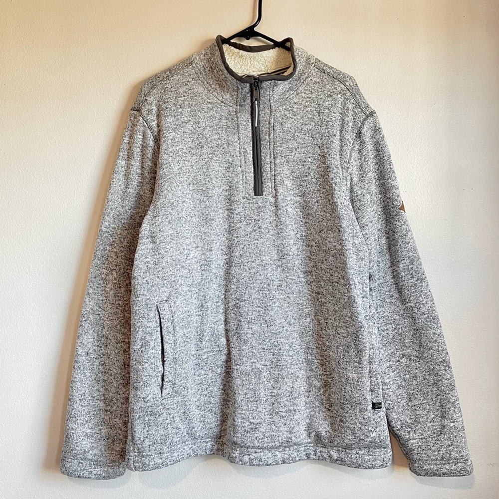 Orvis Jacket Mens Size Large Quarter Zip Grey Knit White Sherpa Lined w/ Pockets